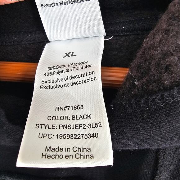 Peanuts Snoopy Dog Embroidered Graphic Black Pullover Sweatshirt Hoodie XL - Picture 7 of 8